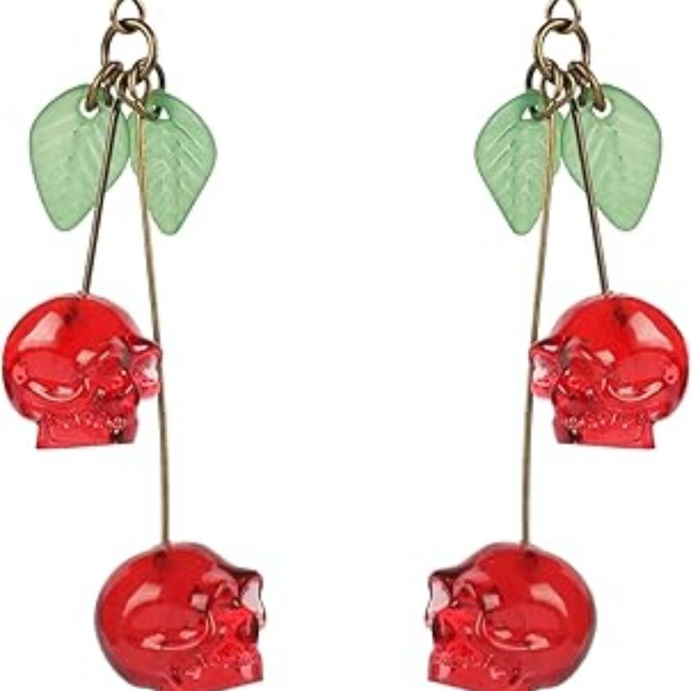 Skull Cherry -Red Skulls Earrings-Halloween earrings-funky spooky quirky earring